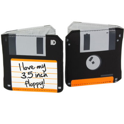 Plånbok retro med motiv av en floppy diskett