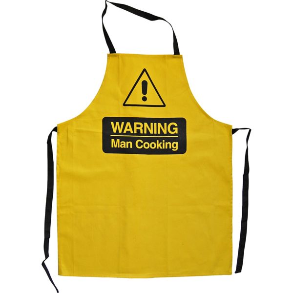 förkläde med varningstext warning man cooking