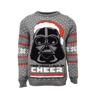 grå unisex jultröja med star wars tema Darth Vader som jultomte och texten "i find your lack of cheer disturbing". Finns i flera storlekar och passar både herr och dam