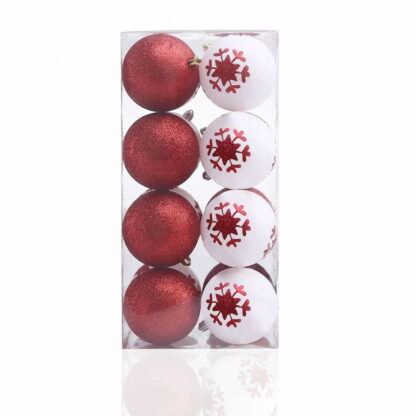16st stilrena röda och vita julgranskulor med glitter och snöflingor, med 8cm diameter