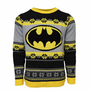 unisex jultröja med Batman-tema. På tröjan finns Batmans klassiska logga i svart och gult. Finns i flera storlekar och passar både herr och dam
